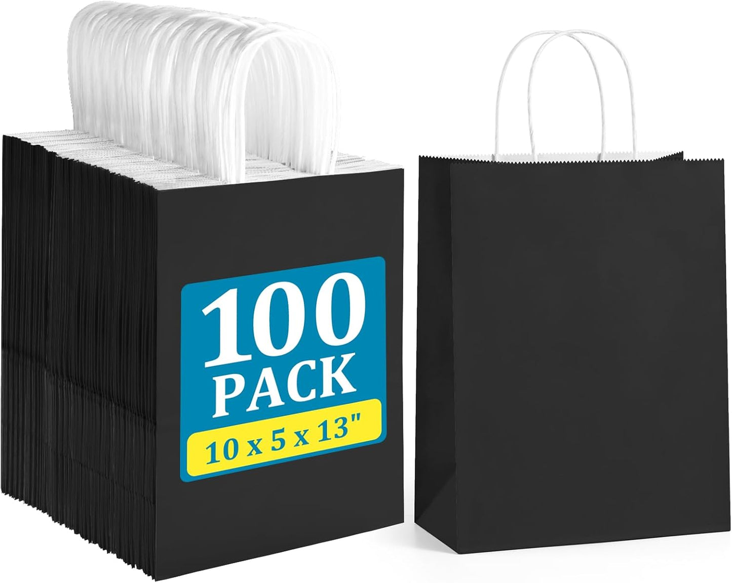 BagDream Black Paper Bags with Handles Bulk 100Pack 10x5x13 Large Gift Bags Kraft Paper Recyclable for Shopping, Merchandise, Retail, Party Favor Gift Sacks