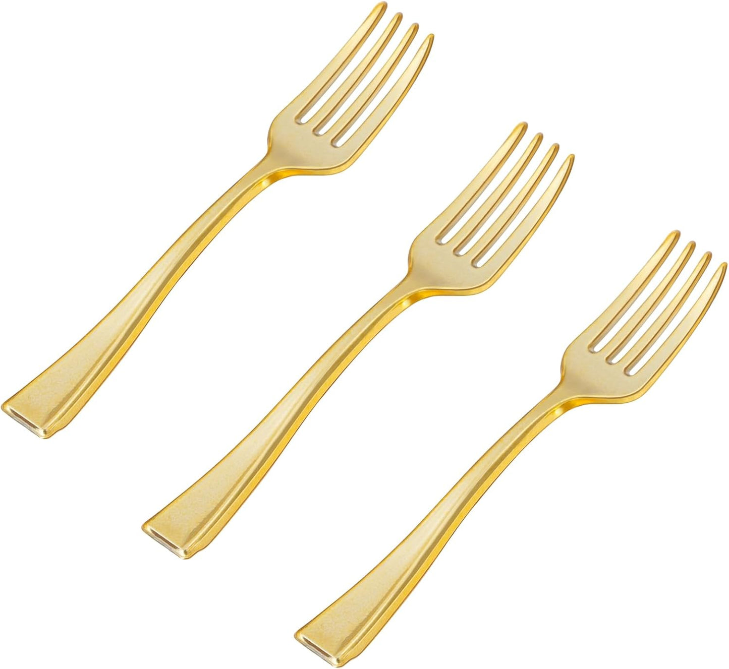 N9R 200PCS Gold Plastic Mini Forks, 4 Inches – Heavy Duty Disposable Cocktail, Dessert & Appetizer Forks, Elegant Party Serving Utensils for Tastings, Finger Foods, Weddings, Events