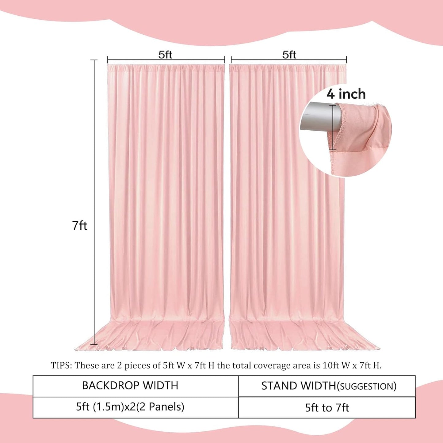 2 Panels Light Pink Backdrop Curtain, 10 x 7 Feet Background Curtains for Parties, Weddings, Baby Showers, Bachelorette Halloween, Christmas Birthday Party Photoshoot Backdrop Curtains Decorations