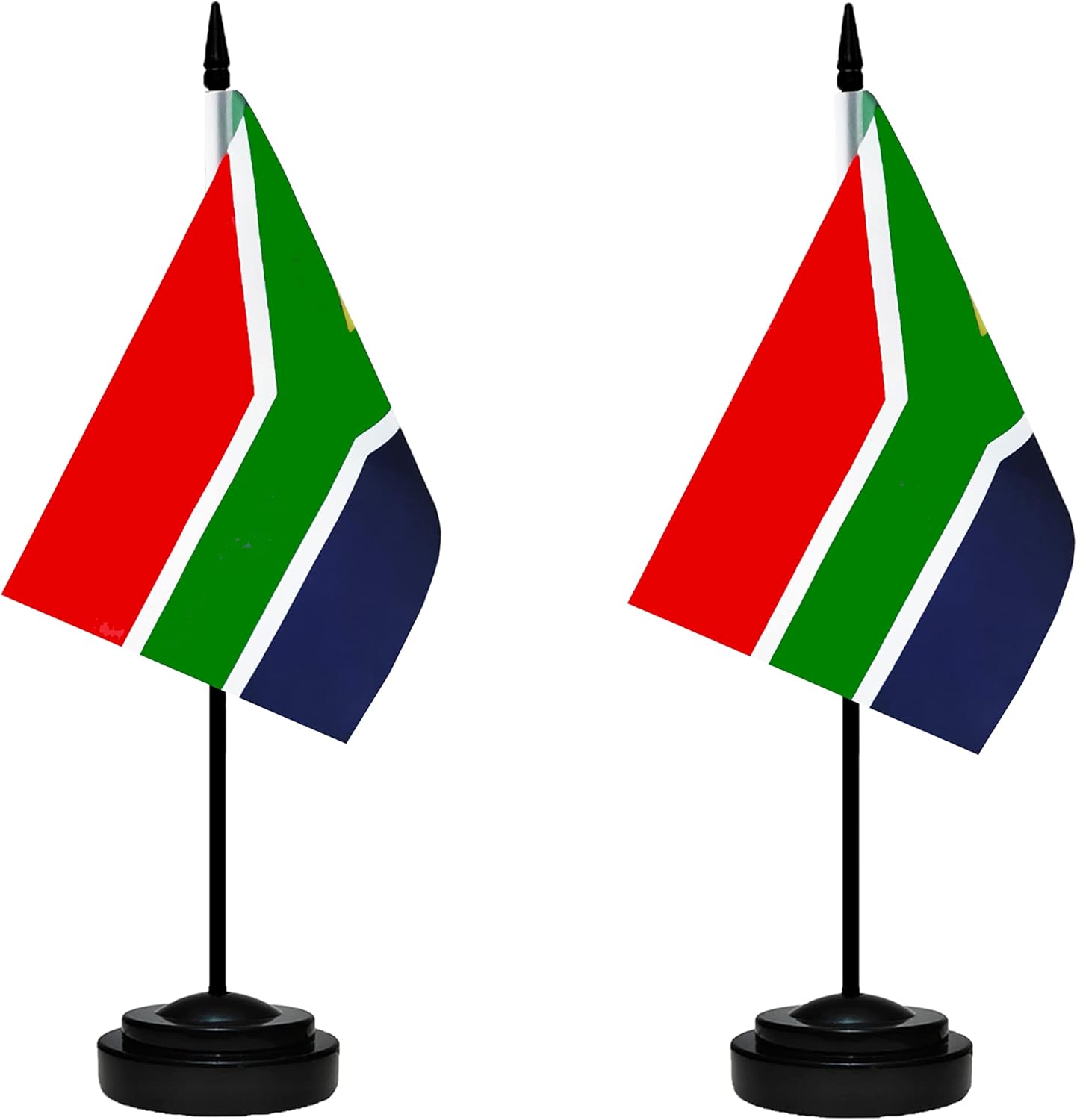 South Africa South African Deluxe Desk Flag Set Small Mini Miniature South Africa South African Table Desktop Flags With Solid Pole, Black Base and Spear Top(2 Pack)