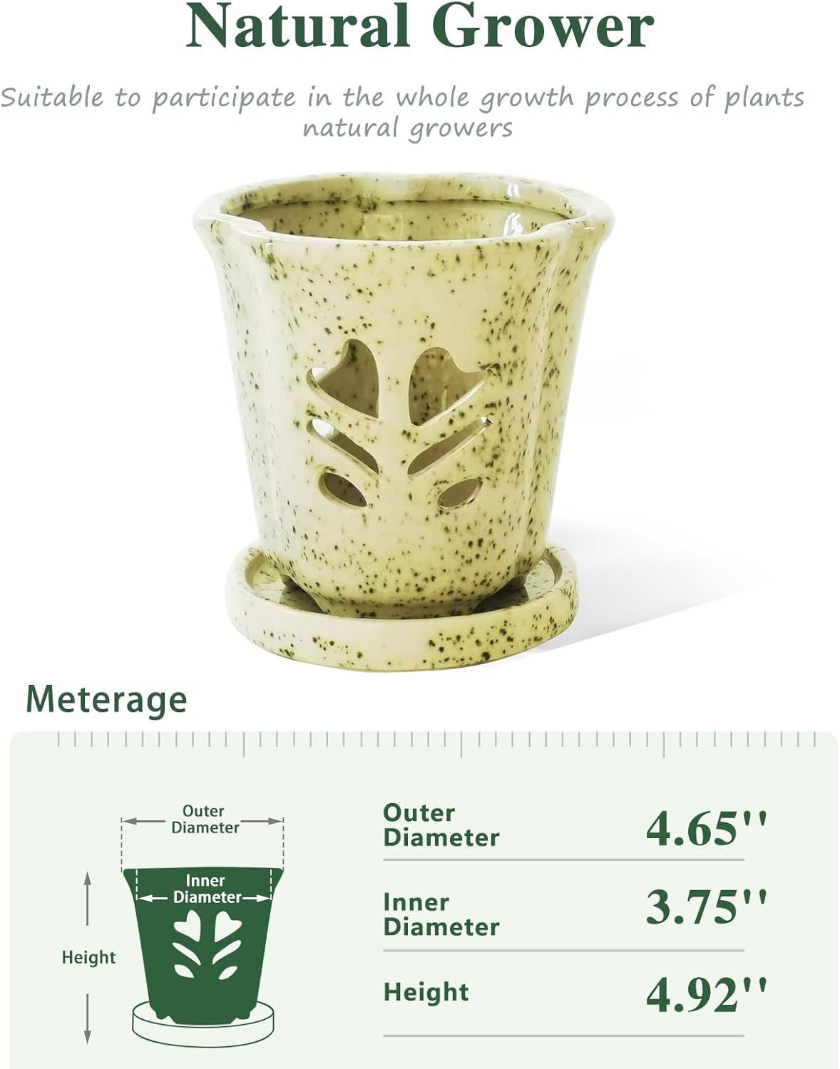 Orchid Pot 4 Inch, Ceramic Orchid Pots with Hole for Repotting, Beatiful Ice Cracked Glaze Ceramic Flower Plant Pot with Saucer, Breathe Easy and Healthy for Orchid Plants.