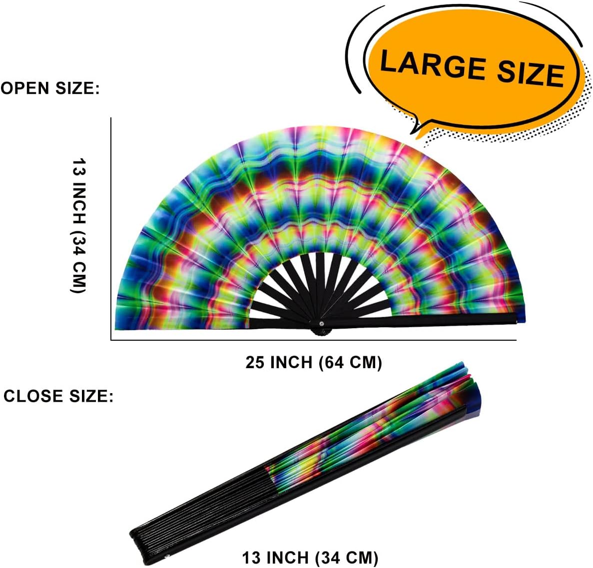 Amajiji Rave Folding Hand Fan Popping Fans for Line Dancing, Large Clacking Fans Clap Fan for Boots On The Ground Dance,Party,Decoration,Festival (Trippy)