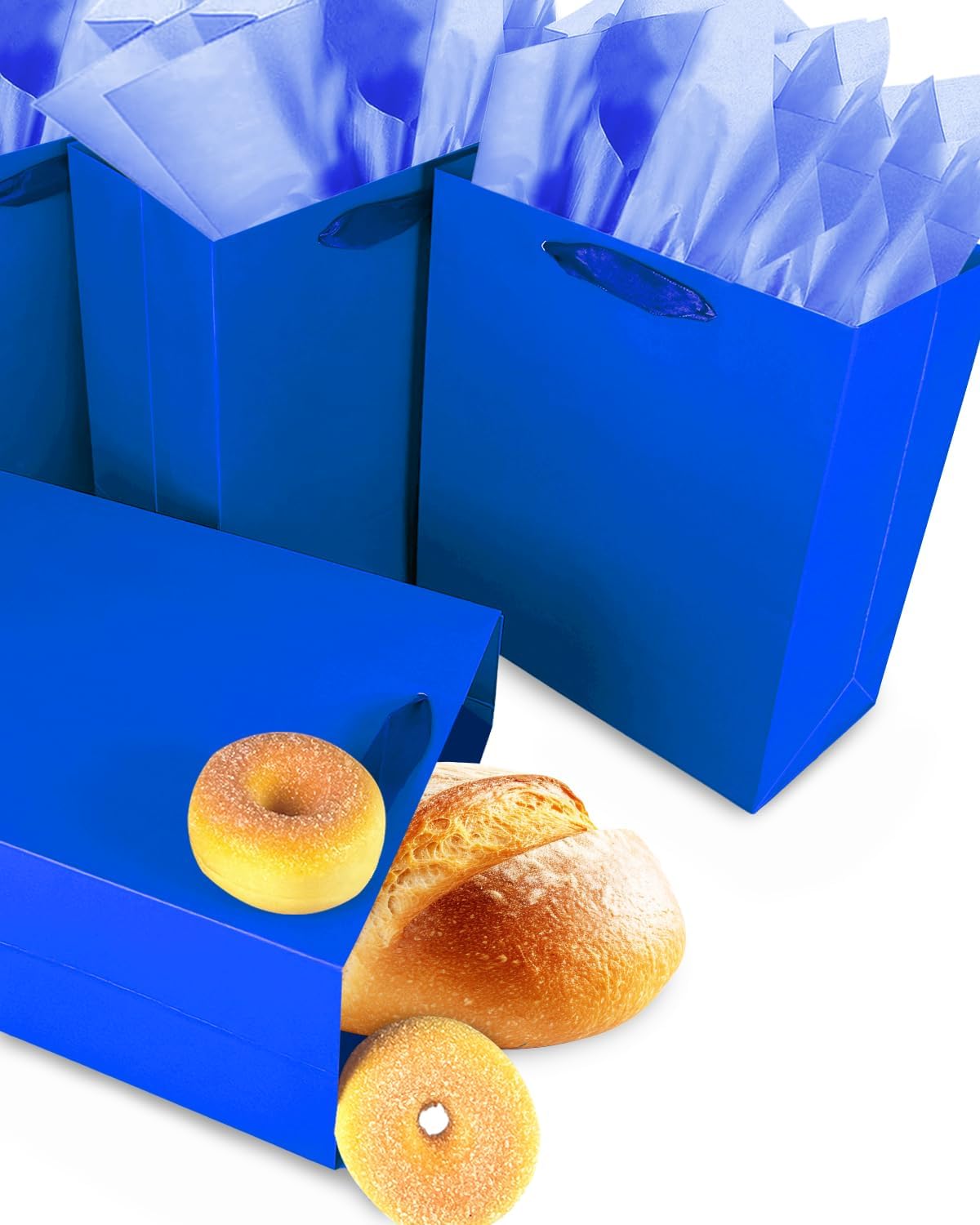 Gcardist Dark Blue Gift Bags with Tissue Paper for Wedding, Birthday, Party Supplies-7.9"x4.3"x9.6" Medium Size Cardboard Gift Bags（5pcs Bags +10pcs Tissue Paper ）