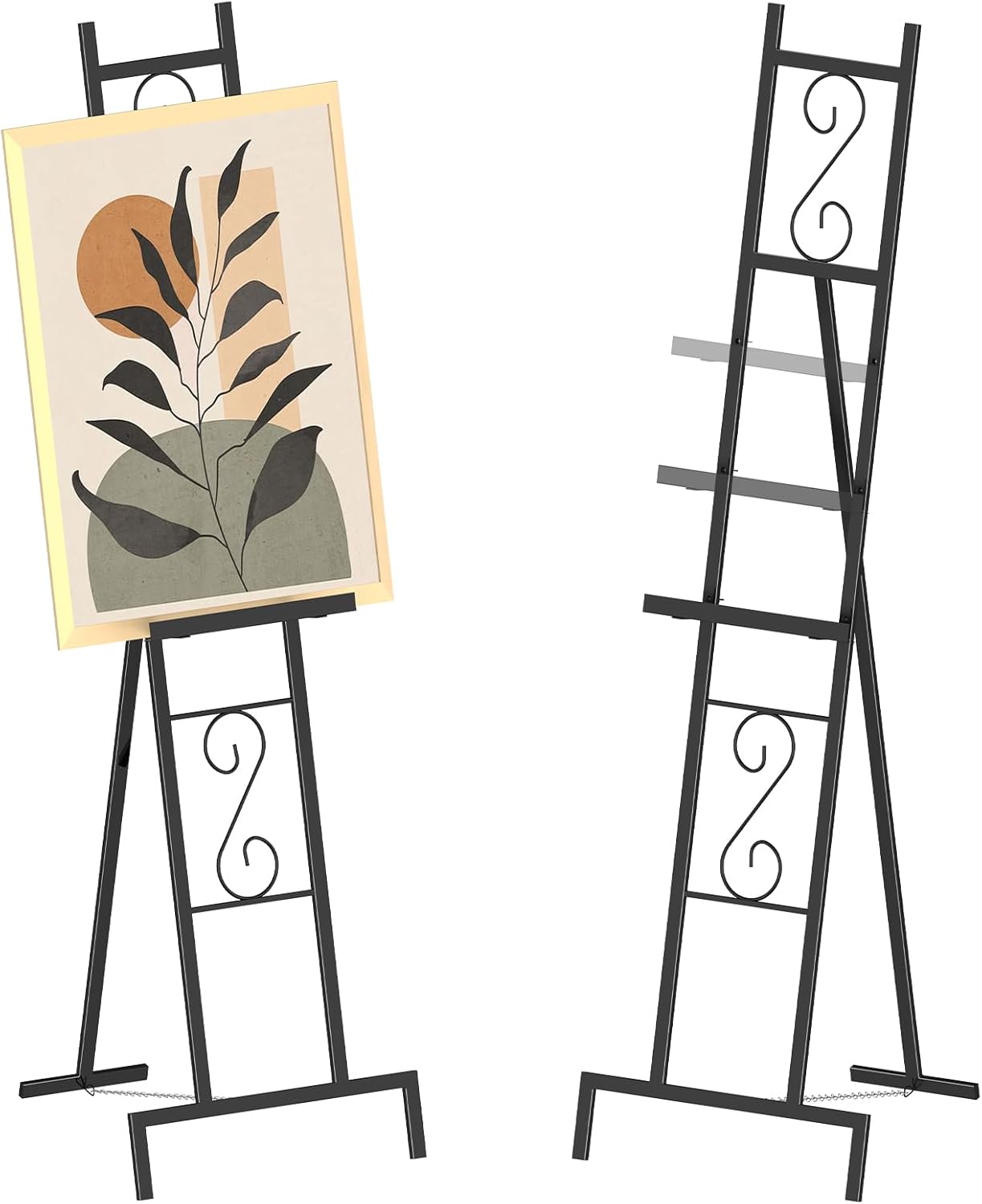 Skcoipsra 2 Pack Black Easel Stand, 3 Tier Adjustable Larger Wedding Welcome Sign Holder, Art Poster Display Stand Free Standing with Chain, 17x17x58 Inch