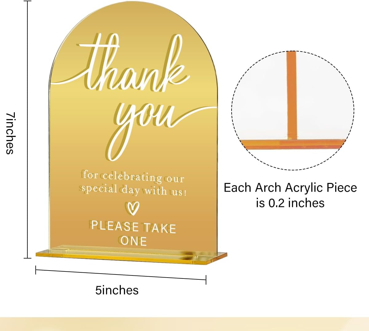 Acrylic Wedding Sign, Bridal Shower Decorations, Thank You Sign for Ceremony, Modern Font Table Signs, Gold Mirror Arched Acrylic Tabletop Signs for Wedding Reception and Event Party