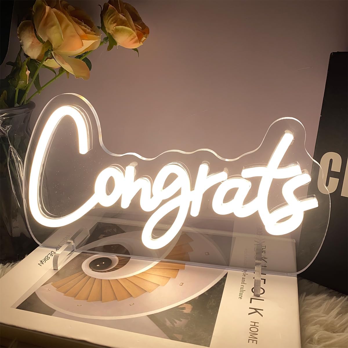 Congrats Table Number Neon Sign Desk Lamp Night Light Wedding Letter LED Neon Sign Wedding Table Decorations Neon Light Shop Bedroom Home Room Decor Christmas Party Warm White USB 30×16.5 CM