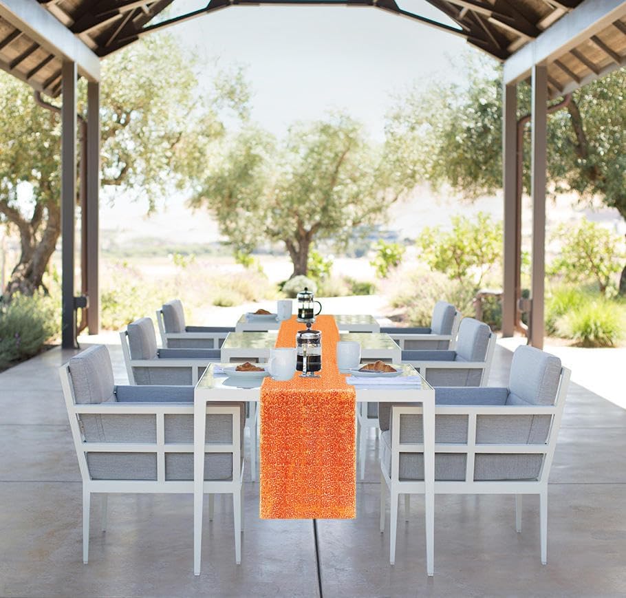 6 Packs 12 x 72 inches Sequin Table Runner, Orange Glitter Table Runner for Birthday Party Supplies Wedding Engagement Baby Shower Holiday Celebration Event Decorations