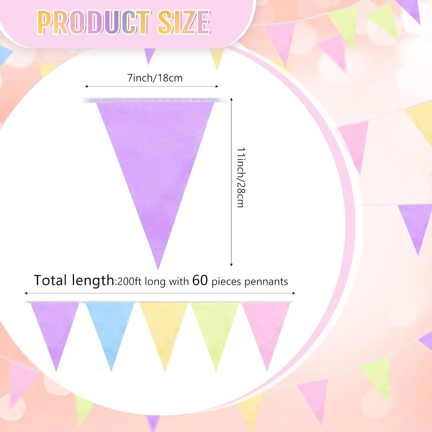 Tatuo 200 Feet Solid Pennant Banners Flags String Triangle Hanging DIY Bunting Flags Party Decorations for Grand Opening Party Banners for Kids Birthday, Shops (Pastel Color)