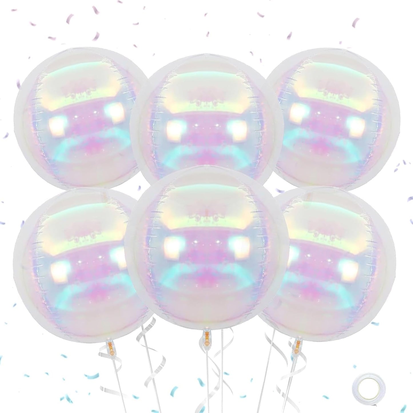 Giant 4D Foil Balloons, 6Pcs Large Metallic Iridescent Round Balloons, 22 Inch Big Round Foil Balloon for Mermaid Birthday Party Baby Shower Wedding Decorations