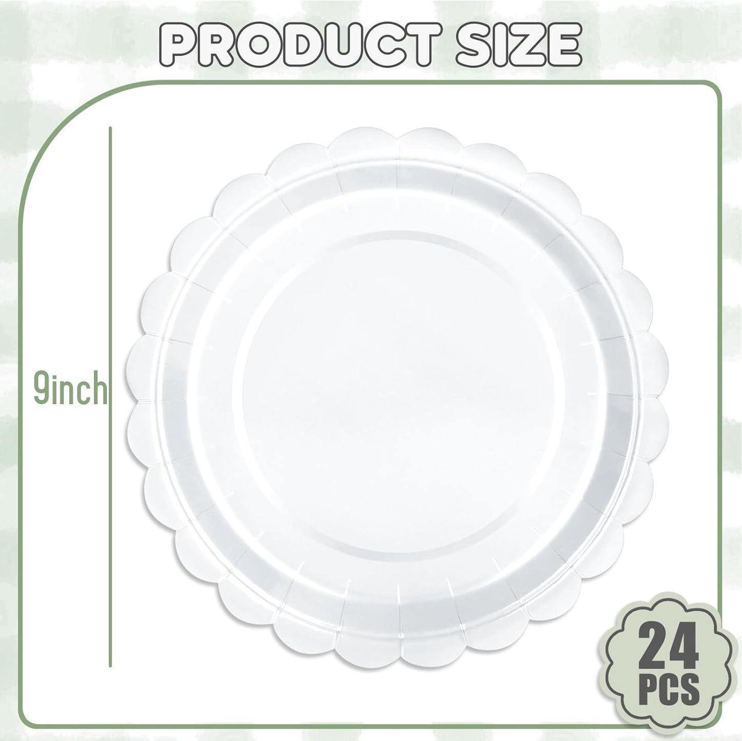 24 Pcs White Paper Plates 9 Inch Scalloped Dessert Plates - Disposable White Cake Plate - Baby Shower Birthday Party Wedding Bridal Party Supplies