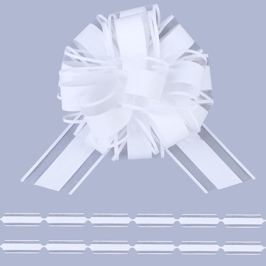 6Pcs 6inch Pull Bow Gift Wrapping,Pull Bow For Gift Basket, Gift Bag Box Wrapping Decor, Valentines Day, Birthday, Anniversary, Wedding, Flower Packaging (White)