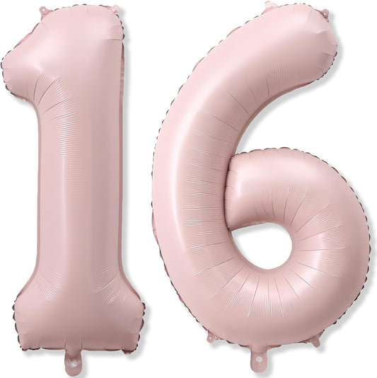 Light Pink Sweet 16th Birthday Balloon for Girls, 40 Inch Self Inflating Mylar Number 16 Balloons, Big Blush Pastel Pink Foil 1 & 6 Helium Balloon 16 for Women Coquette 16th Birthday Party Decorations