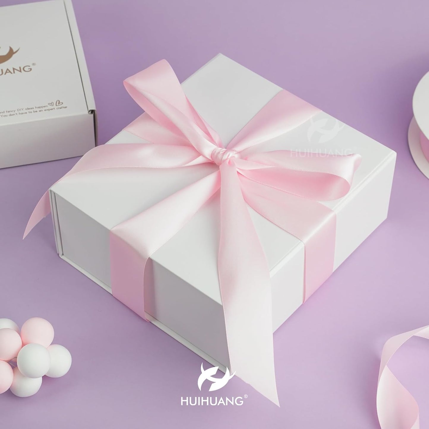 HUIHUANG Baby Pink Ribbon Satin 1-1/2" Wide Double Face Polyester Satin Ribbons for Crafts, Thick Silk Ribbon for Gift Wrapping Hair Bows Floral Bouquet Cake Box Baby Shower Decor Party-50 Yards