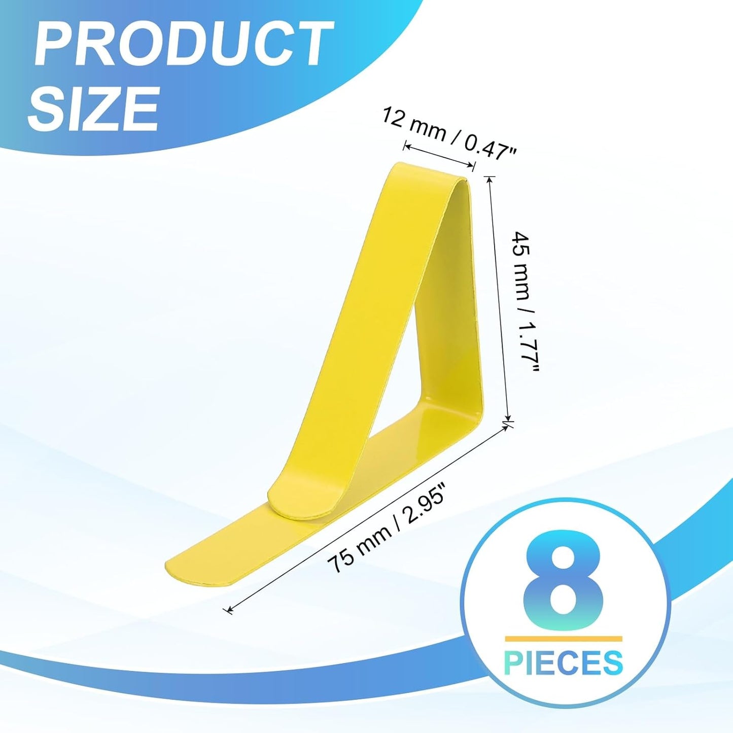 uxcell 8 Pack Tablecloth Clips, Stainless Steel Table Cloth Cover Clamps, 2.95" x 1.77" Windproof Holder Clips for Home Party Picnic Wedding Camping Dining Tables, Yellow
