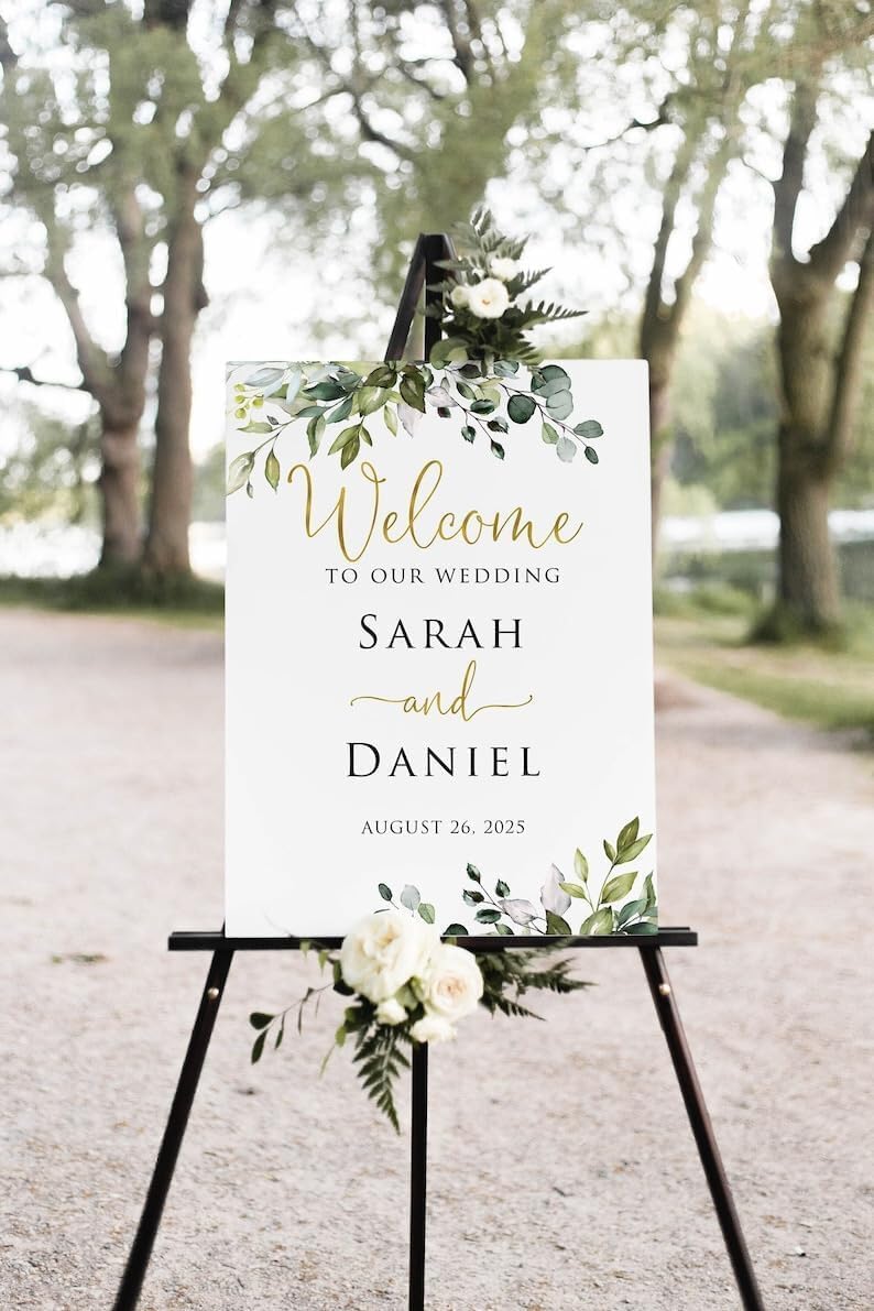 Greenery Wedding Welcome Sign, Eucalyptus Wedding Sign, Botanical Welcome Wedding Sign, Welcome to our Wedding Sign, Wedding Signs for Ceremony, Personalized Wedding Welcome Sign #13