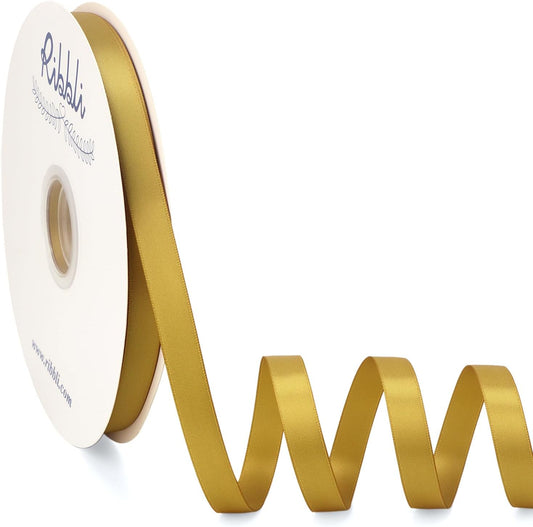 Ribbli Gold Satin Ribbon Double Faced Satin 1/2 Inch x Continuous 100 Yards-Gold Ribbon for Gift Wrapping Crafts Wedding Decoration Bows Bouquet Floral Arrangement