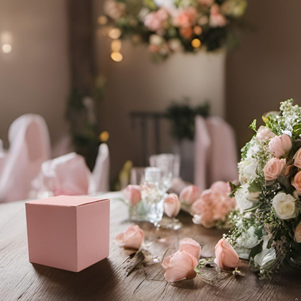 Oletx 25 Pcs Pink Paper Gift Boxes, Small Candy BoxesBulk,3x3x3 inch Gift Box with Lids, Goodie TreatBoxes for Party Favors, Birthday Gifts, Wedding Gifts