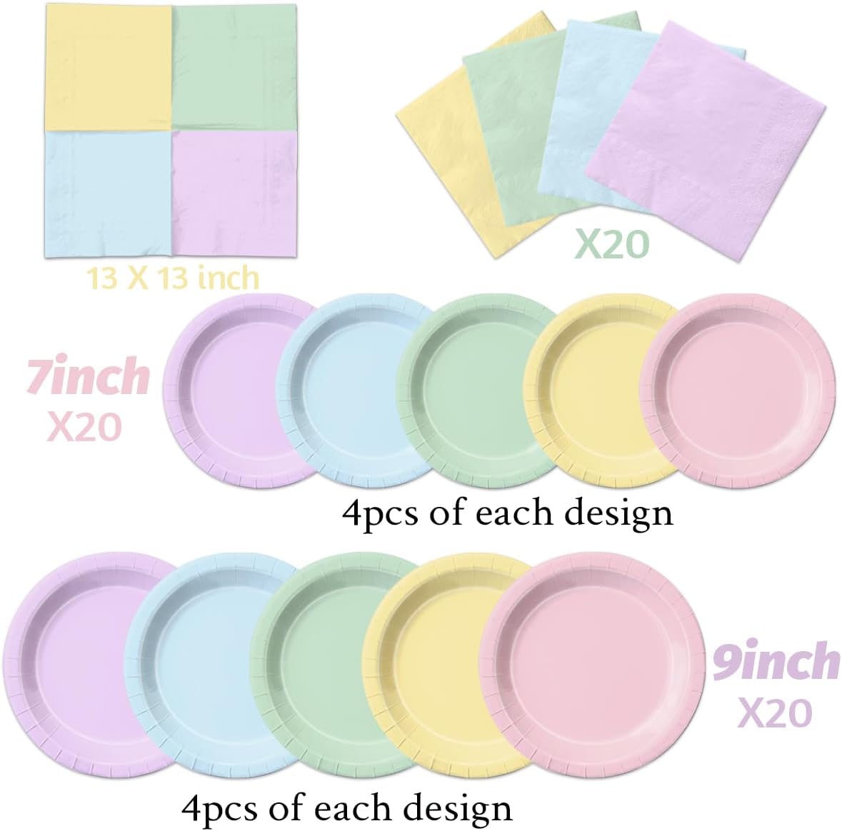 CMUSKO Pastel Party Decorations - 60Pcs Rainbow Plates and Napkins Unicorn Colorful Tableware for Girl Birthday,Baby Shower,Wedding
