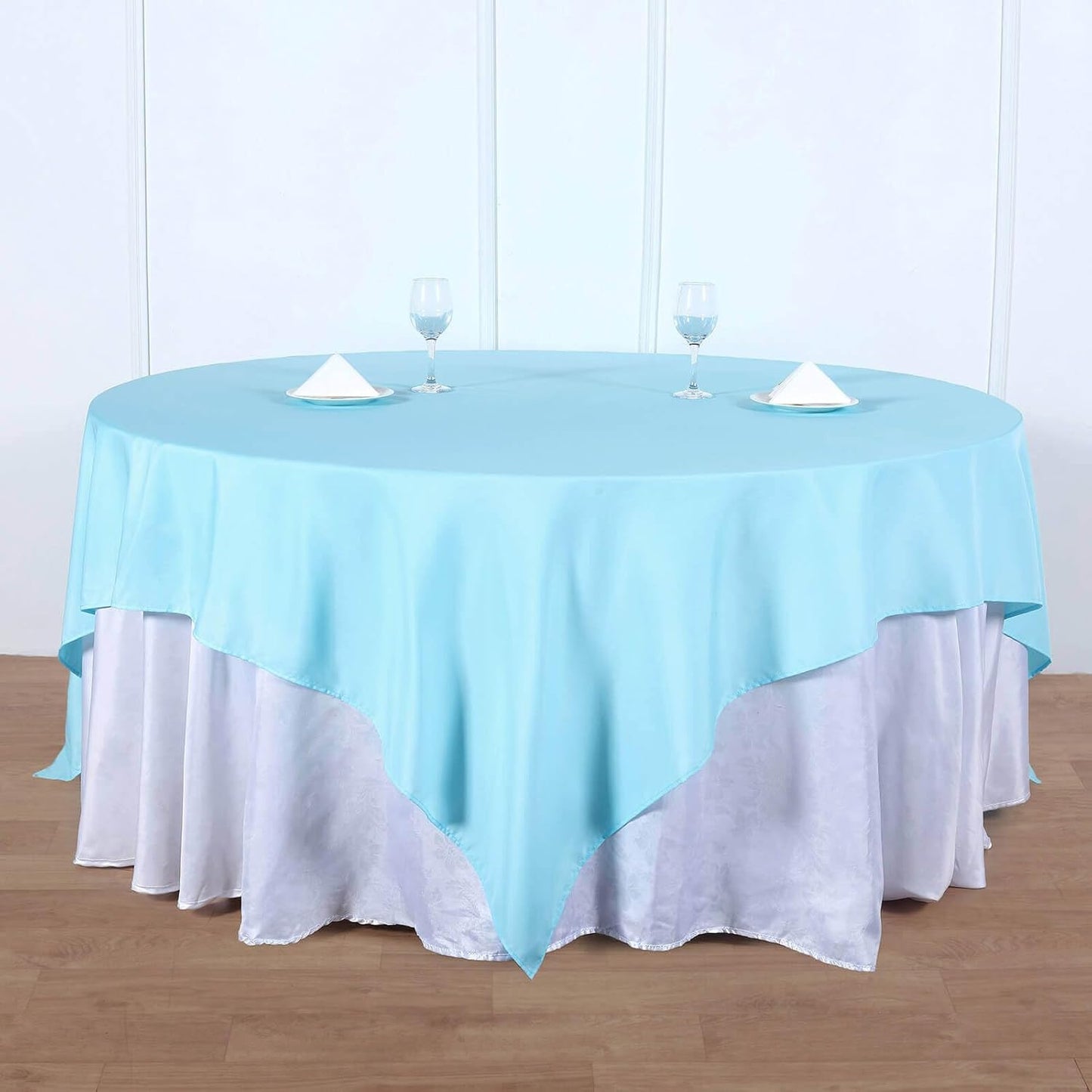 Efavormart 90" Square Polyester Table Overlay for Wedding Kitchen Dining Events - Blue