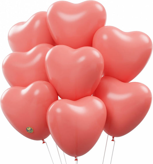 AFTERLOON® Biodegradable Balloons 24 pcs Living Coral 10 Inch Heart Shaped, Thickened Extra Strong Natural Latex Helium Float, Proposal Marriage Love Baby Shower Gender Reveal Wedding Bridal