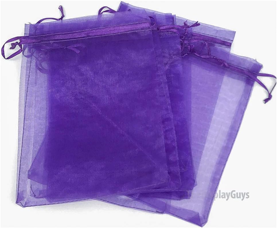 TheDisplayGuys 100-Pack 6x8 Purple Sheer Organza Gift Bags with Drawstring, Jewelry Candy Treat Wedding Party Favors Mesh Pouch