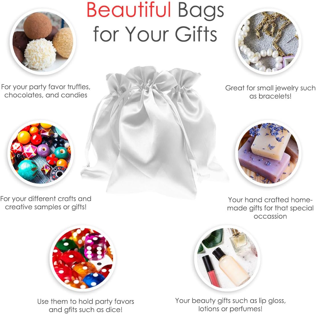 4" x 6" White Satin Gift Bags, Jewelry Bags, Wedding Favor Drawstring Bags Baby Shower Christmas Gift Bags 50 per Pack