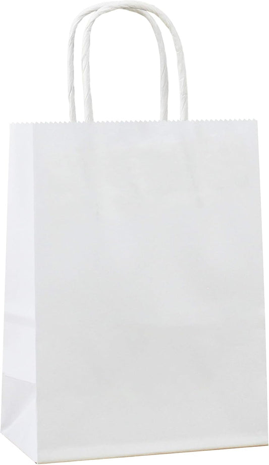 25 PCS Small Gift Bags White Kraft Paper Bag with Handles for Wedding Baby Shower Kid's Birthday Party Favors(8.2 x 6 x 3.1 In)