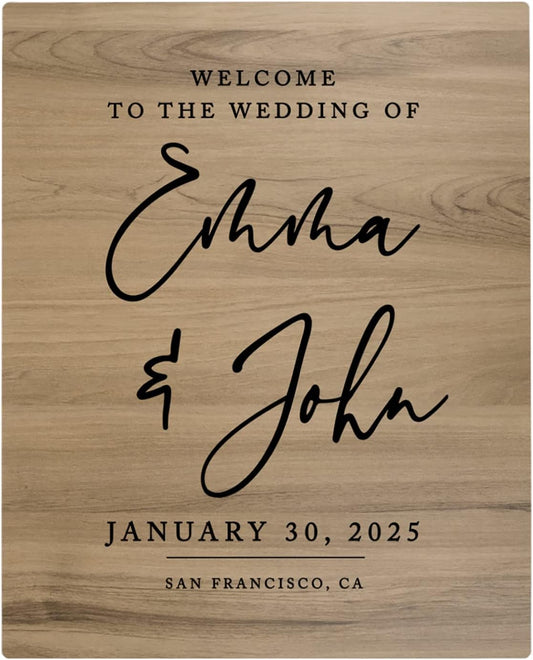 Andaz Press Large Wooden Welcome Sign for Wedding Rustic Welcome Sign 16" x 20" Custom Names Date & Location Script Wedding Signage English Oak MDF Wood Finish Wedding Reception Indoor Outdoor Signs