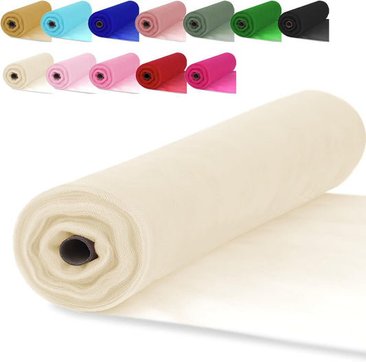 Ivory Tulle Fabric Rolls 54 Inch x 10 Yards Large Mesh Tull Bolt for Wedding, Garden Netting, Tutu Skirt, Party Decoration and Craft Supplies