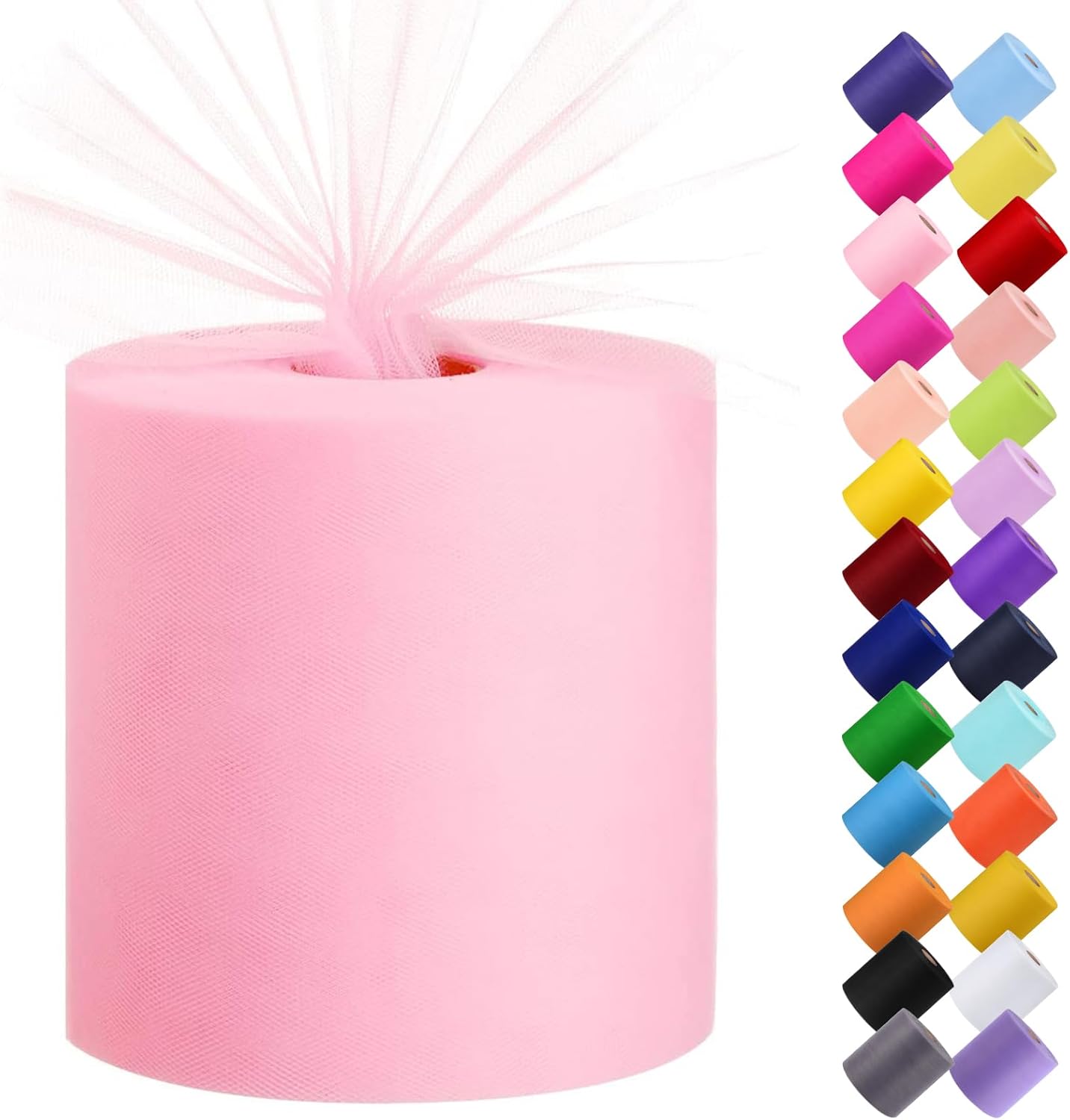 Tulle Fabric Roll, 6” by 200 Yards (600FT) Tulle Organza Fabric Spool for DIY Tutu Skirt Baby Shower Decor Wedding Backdrop Crafts Birthday Party Supplies (Light Pink)
