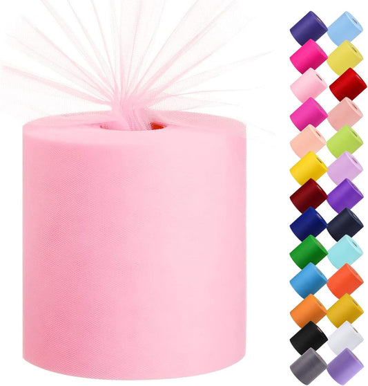 Tulle Fabric Roll, 6” by 200 Yards (600FT) Tulle Organza Fabric Spool for DIY Tutu Skirt Baby Shower Decor Wedding Backdrop Crafts Birthday Party Supplies (Light Pink)