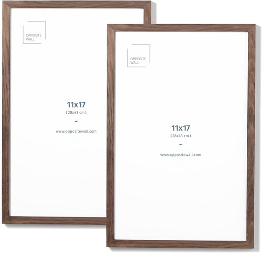 Opposite Wall - 11x17 in - Dark Solid Oak Wood Picture Frame - Lightweight, Versatile & Shatterproof - Wall Hanging Poster or Photo Frame - Wall Decor for Office, Gallery & Home - 2 Pack