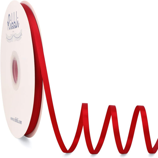 Ribbli Red Satin Ribbon Double Faced Satin 1/4 Inch x Continuous 100 Yards-Red Ribbon for Gift Wrapping Crafts Wedding Decoration Bows Bouquet Floral Arrangement