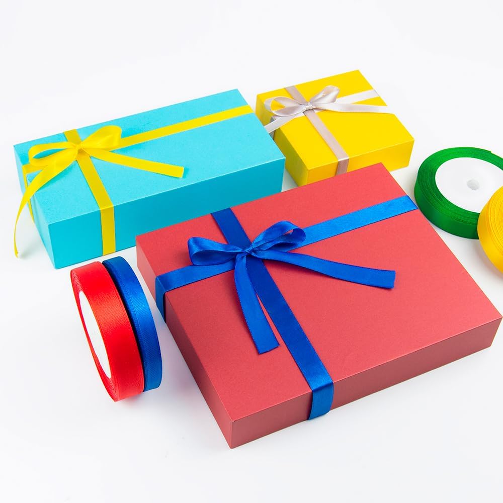 KMER LIFE 5/8 Inches x 25 Yards Red Satin Ribbon Solid Fabric Ribbons for Crafts, Wedding Decor, DIY Hair Accessories, Sewing, Gift Package Wrapping, Valentine's Day Bouquet and More