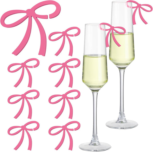 50 Pcs Bows Drink Tags Coquette Bow Wine Glass Charms Acrylic Bowknot Drink Tag for Bachelorette Birthday Wedding Coquette Tasting Party Decor Accessory(Rose Pink)