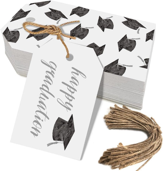 50 Pcs Graduation Gift Tags, Congrats Grad Party Favors Gift Tags for High School or Happy College Graduation Party Decoration Supplies (Gray, 2.2 * 3.5)