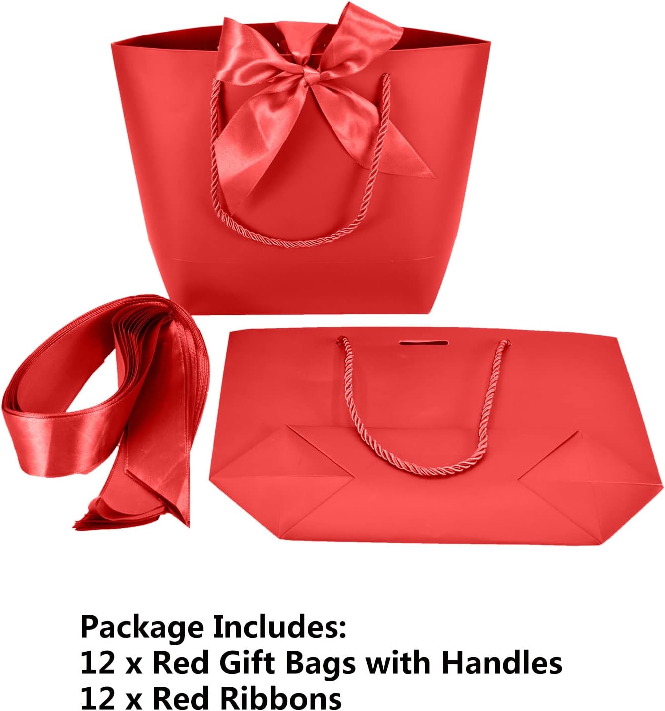 HUAPRINT Gift Bags with Handles,7.48×3.54×7.9 inches,Party Favor Bags with Bow Ribbon,12Pcs Red Paper Bags for Birthday Wedding Bridesmaid Holiday Valentine's Day