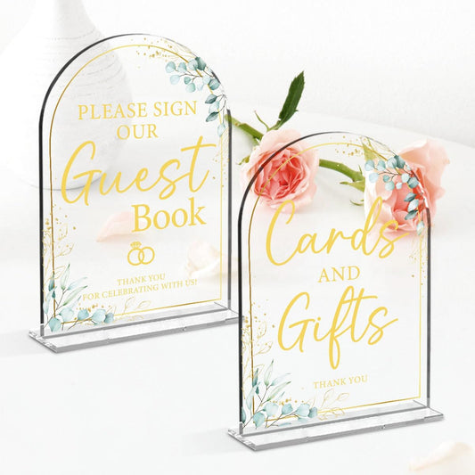 2-Piece Acrylic Wedding Sign Set for Ceremony & Reception - 5x7 Inch clear Guest Book, Cards & Gifts, Please Sign Our Guest Book - Wedding Decor Bundle