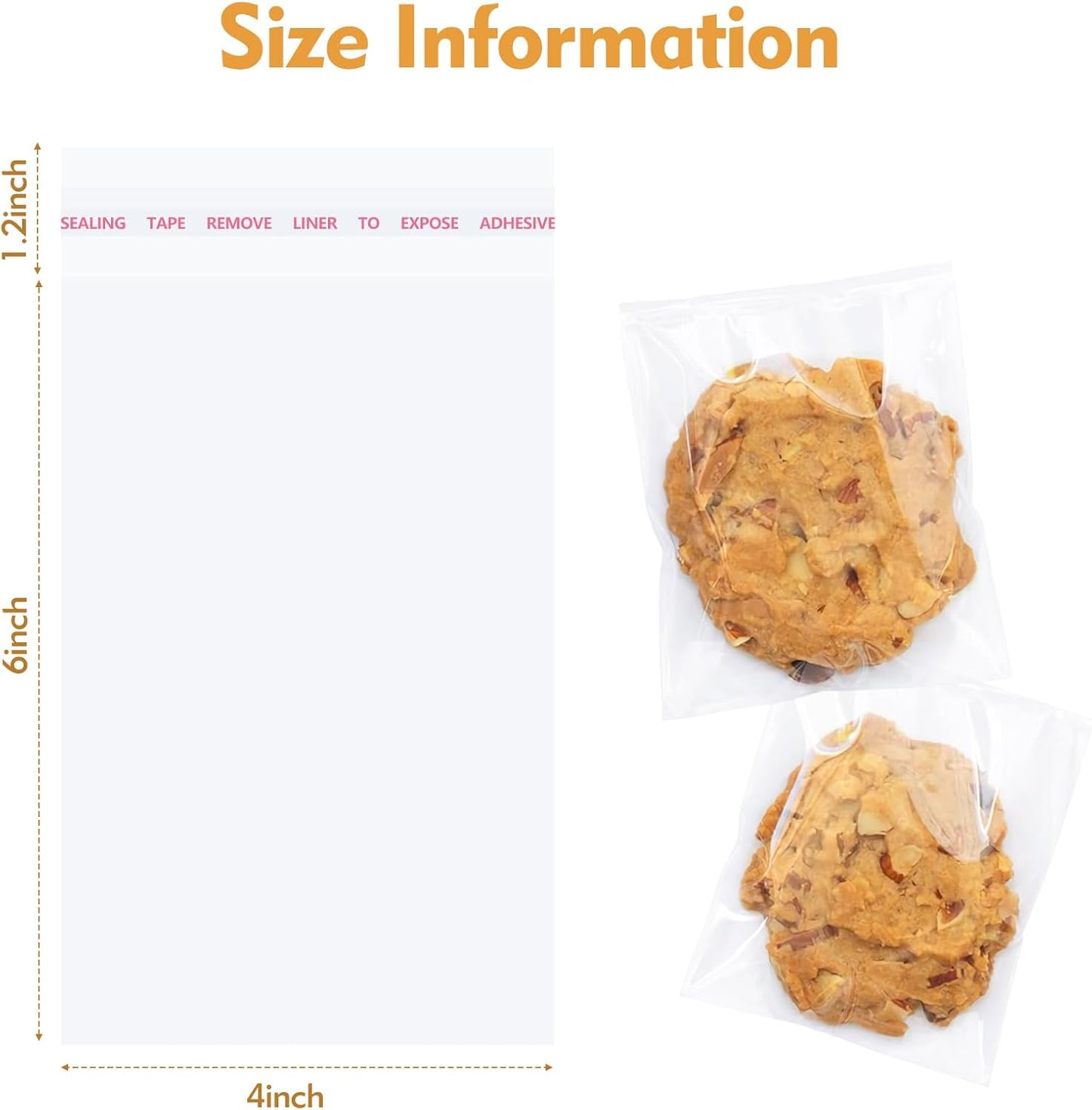 200 Pcs Clear Cellophane Bags 4 x 6 inches Cookie Bags, Self Sealing Cellophane Bags Resealable Cookie & Candy Bags for Party, Christmas, Family Baking Supplies