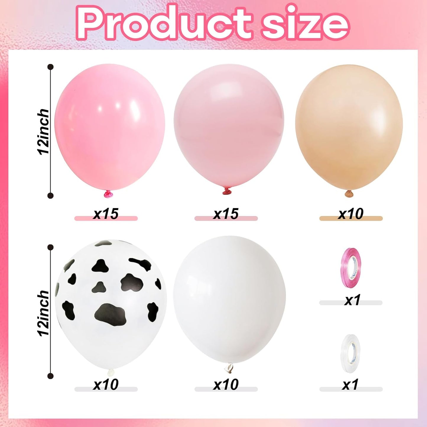 Cow Print Balloons, 60PCS Pastel Pink Cow Print Latex Balloons, Pink Cream Beige White Balloons for Girls Birthday Baby Shower Cowgirl Rodeo Farm Animals Gender Reveal Party Decorations Supplies