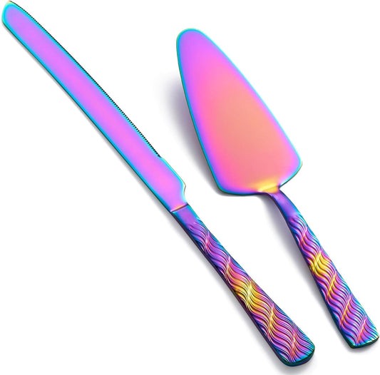 Rainbow Cake Cutting Set, Stainless Steel Cake Knife and Server, Cake Pie Cutter Set for Wedding, Birthday, Party