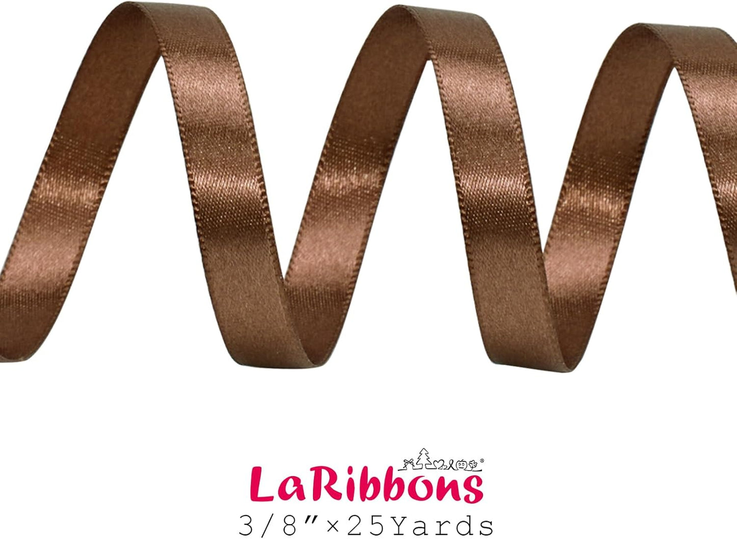 LaRibbons Brown Ribbon 3/8 Inch 25 Yards Luxury Double Faced Mocha Mousse Silk Ribbon for Flower Bouquet Crafts Gift Wrapping Wedding Party Decoration