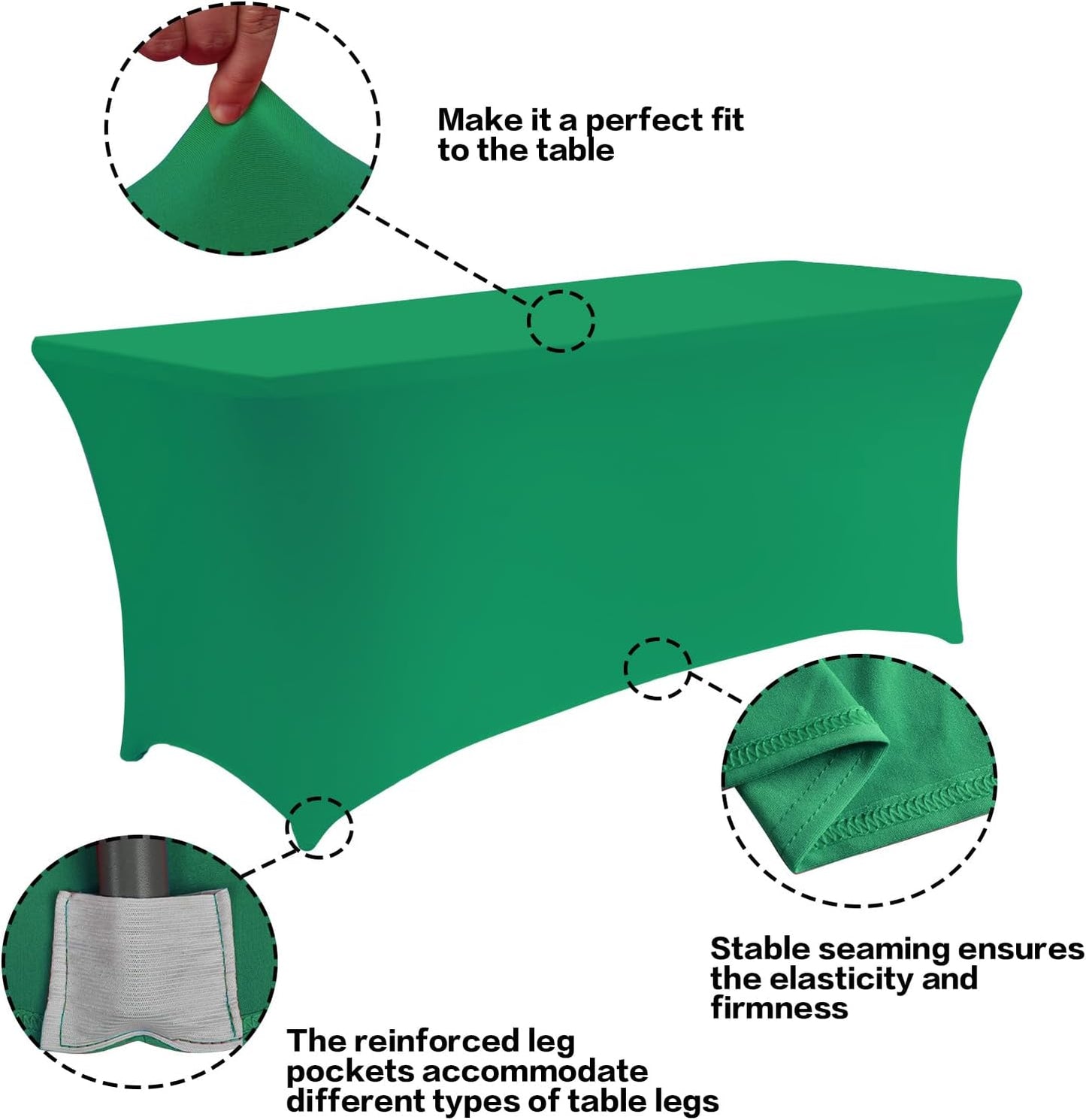 IVAPUPU 6FT Table Cloth for Rectangular Fitted Events Stretch Emerald Green Table Covers Washable Cover Spandex Tablecloth Protector for Party, Wedding, Cocktail, Banquet, Festival
