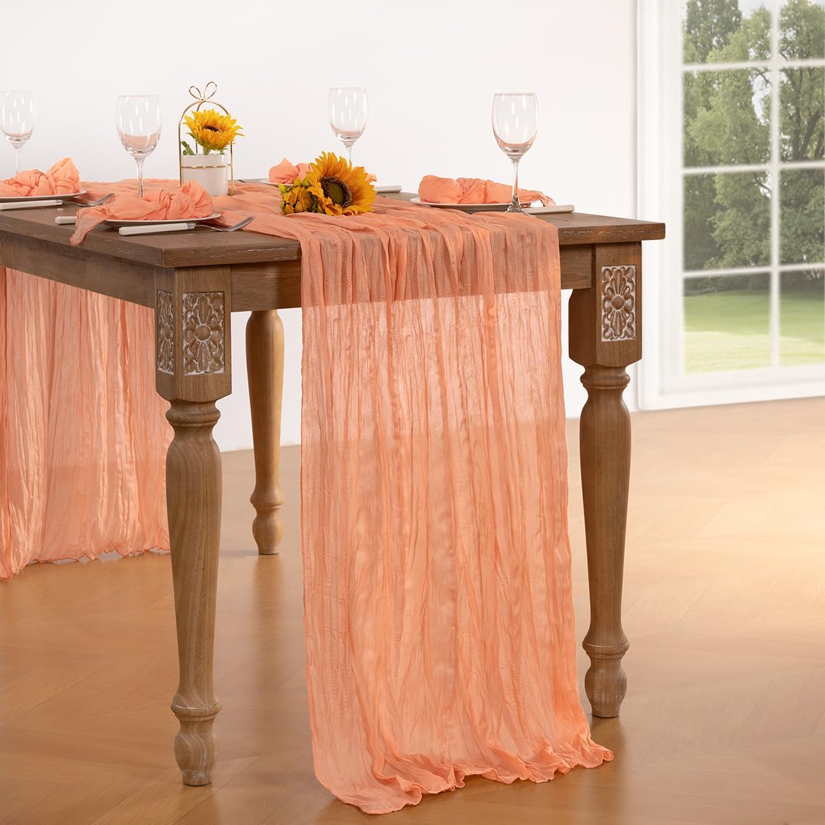 Peach Cheesecloth Table Runner 4 Pack Fall Table Runners Boho Gauze 120 Inches Cheese Cloth Fall Table Decorations for Sweet Little Peach Baby Shower Decor Wedding Bridal Thanksgiving Party