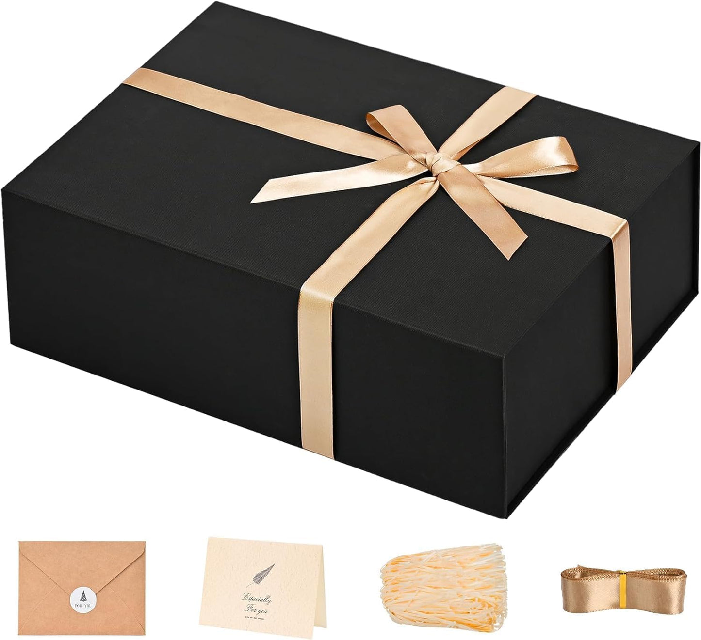 LIFELUM Gift Box 13.5''x10''x4'' Large Black Gifts Boxes with Magnetic Lids Luxury Birthday Gift Box for Groomsman Proposal Gifts Contains Card, Ribbon, Filler