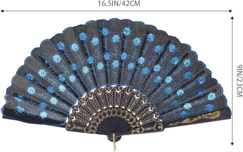 QIRMIZI 10 Pack Fabric Folding Handheld Fans, Perfect for Weddings, Parties, and Dancing,Light Blue
