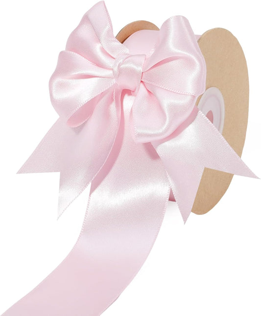 LaRibbons Pink Satin Ribbon 1 1/2 Inch 25 Yards Double Faced Light Pink Silk Ribbon for Flower Bouquet Crafts Gift Wrapping Wedding Party Babyshower Decoration