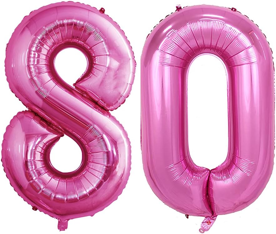 GOER Number 80 Balloons for 80th Birthday Party Decorations,42 Inch Jumbo Foil Helium Balloons for 80th Anniversary (Hot Pink)