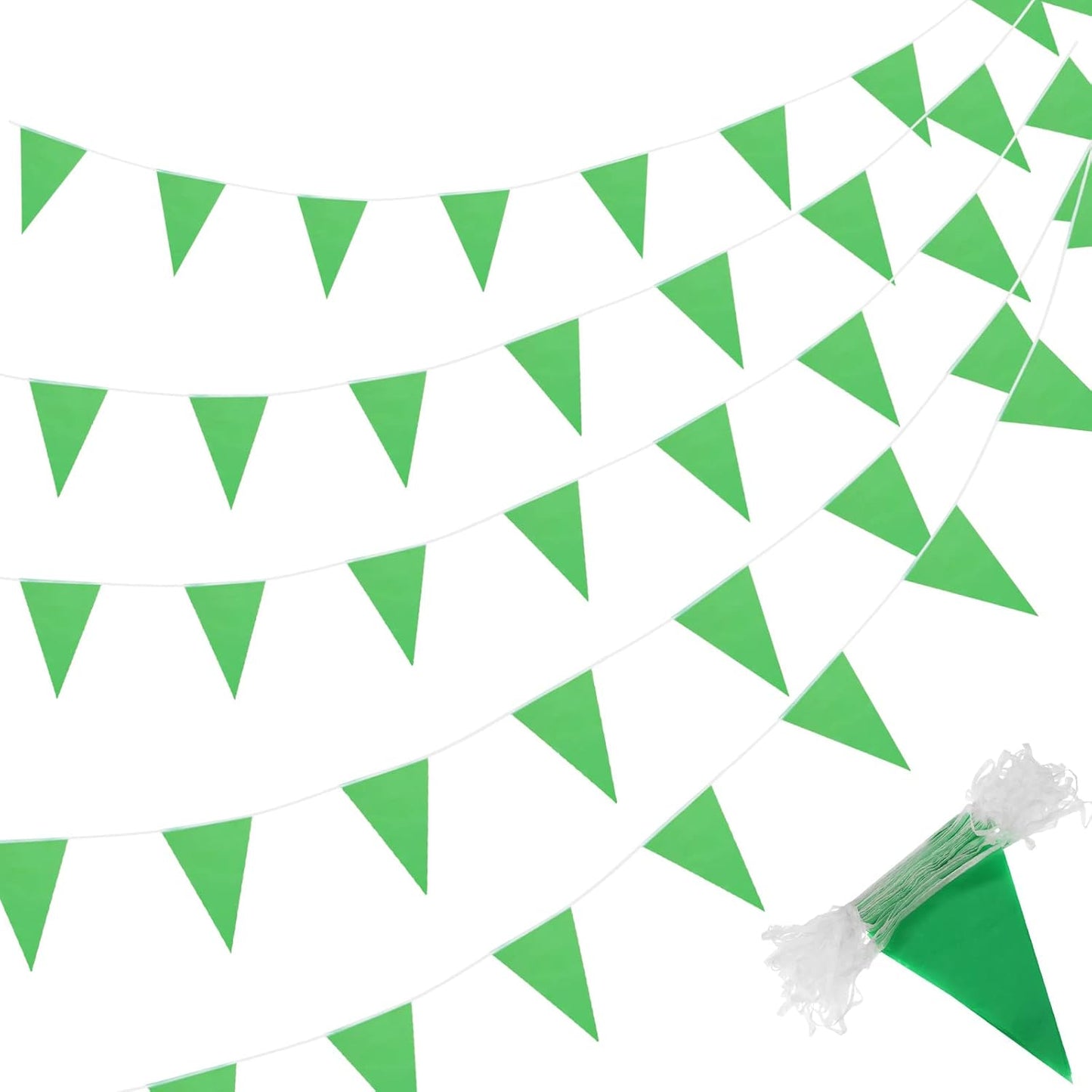 Tatuo 200 Feet Solid Pennant Banners Flags String Triangle Hanging DIY Bunting Flags Party Decorations for Grand Opening Party Banners for Kids Birthday, Shops (Green)