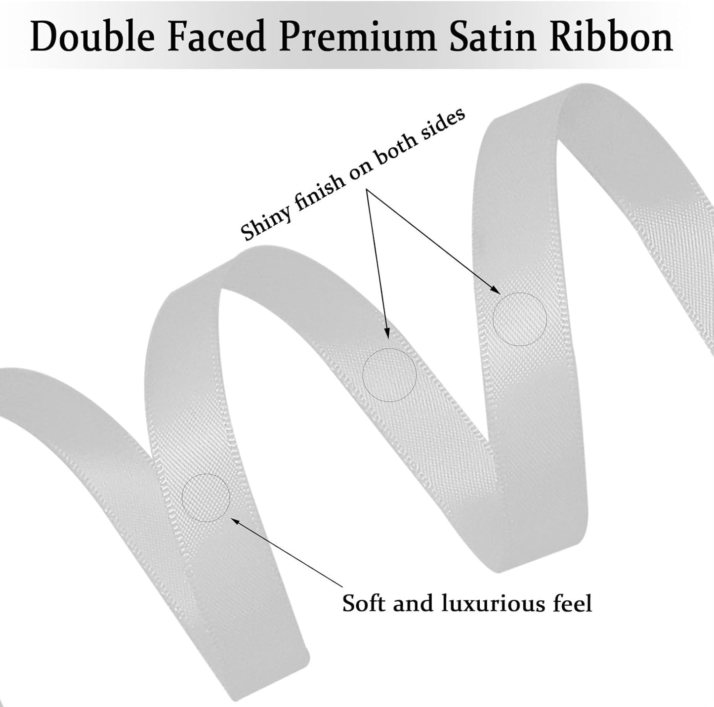 White Satin Ribbon Double Faced Satin 1/2 inch x 55 Yards Polyester Ribbon for Gift Wrapping Crafts Wedding Decoration Bows Ornaments Party Bouquet Floral Arrangement
